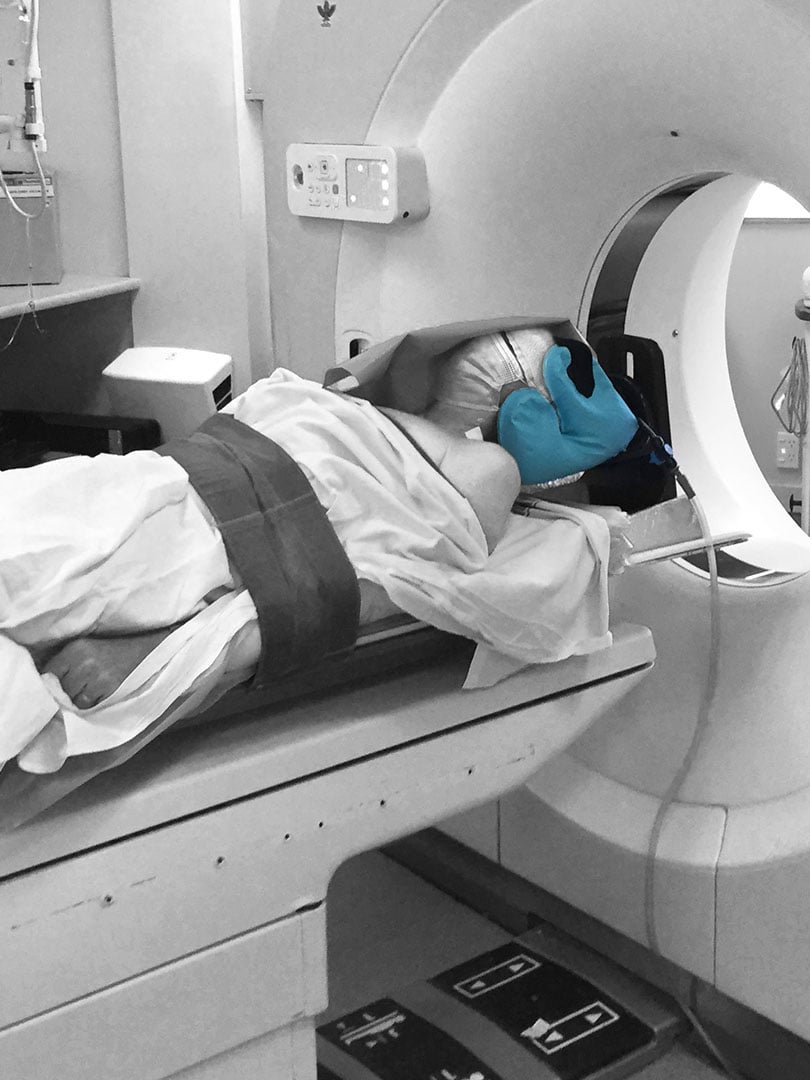 Head Immobiliser in theatre with CT