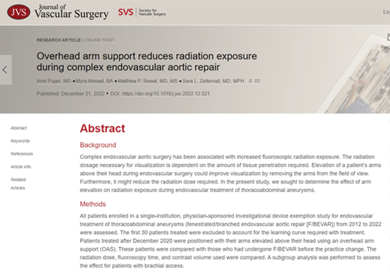 30% reduction in radiation exposure with the Overhead Arm Support